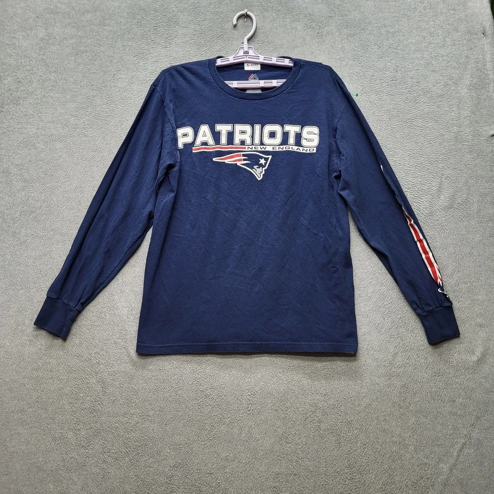 New England Patriots Men Shirt M Navy Majestic‎ Logo Long Sleeve